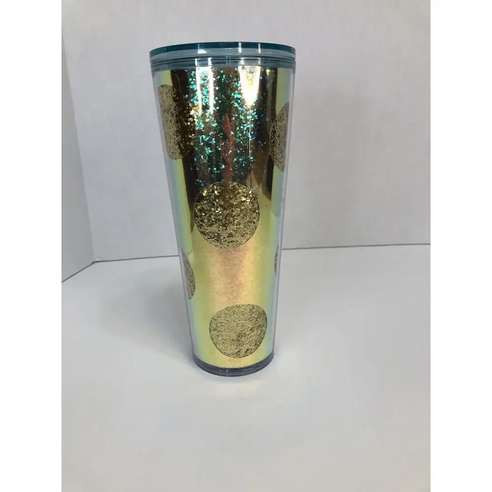 Starbucks Holiday Tumbler Cup 2020 Gold‎ Glitter Circles w/Lid 24oz No Straw C1